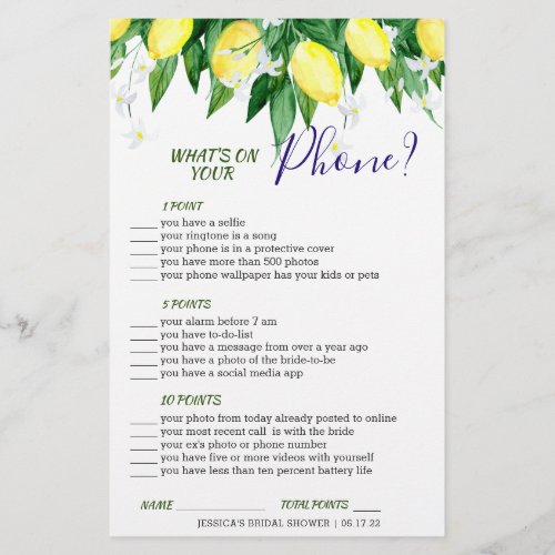 Lemon Blossom Double_Sided Bridal Shower Game