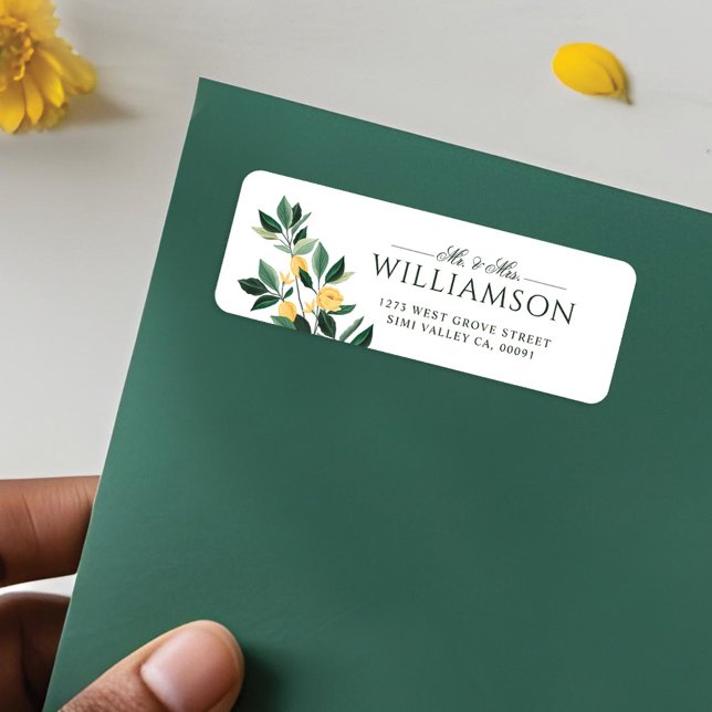 Lemon Blossom Floral Tree Elegant Minimal Wedding Label (Lemon Blossom Floral Tree Elegant Minimal Wedding Label)