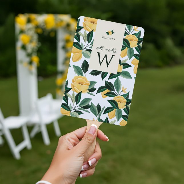 Lemon Blossom Floral Tree Elegant White Wedding Hand Fan (Lemon Blossom Floral Tree Elegant White Wedding Hand Fan)