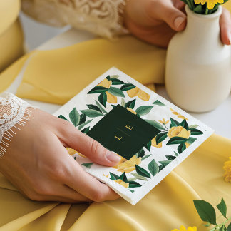 Lemon Blossom Floral Tree Elegant White Wedding Napkins