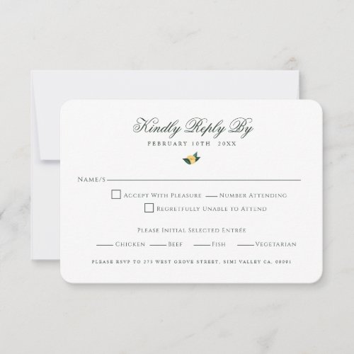 Lemon Blossom Floral Tree Elegant White Wedding RSVP Card