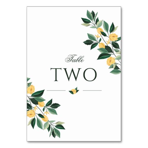 Lemon Blossom Floral Tree Elegant White Wedding Table Number