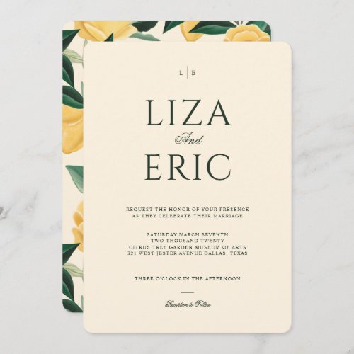 Lemon Blossom Floral Tree Elegant Yellow Wedding Invitation