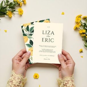 Lemon Blossom Floral Tree Elegant Yellow Wedding Invitation