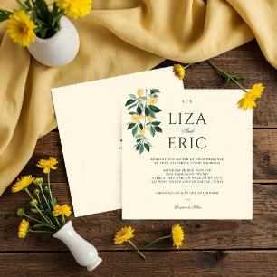 Lemon Blossom Floral Tree Elegant Yellow Wedding Invitation