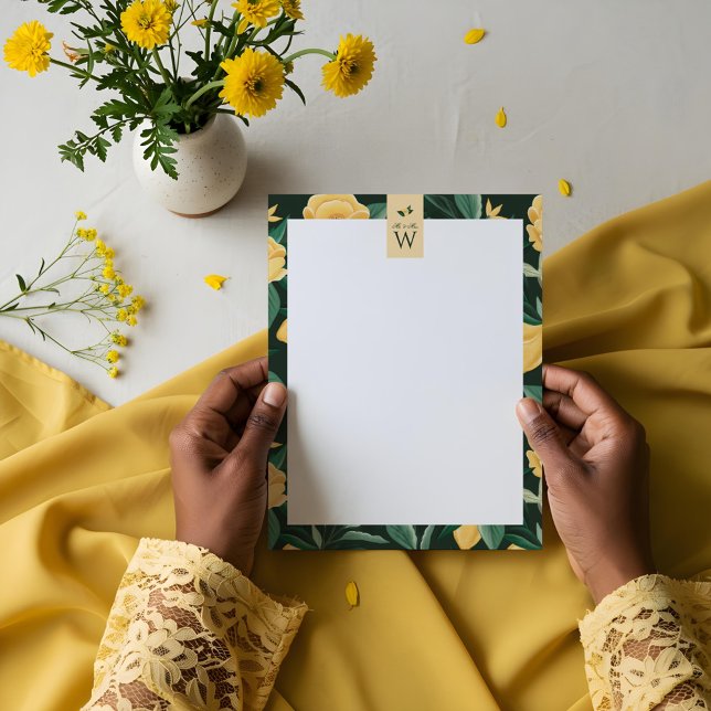 Lemon Blossom Floral Tree Elegant Yellow Wedding Letterhead (Lemon Blossom Floral Tree Elegant Yellow Wedding Letterhead)