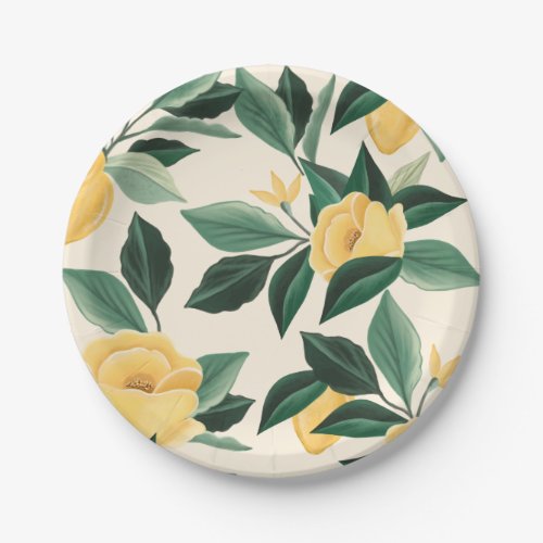 Lemon Blossom Floral Tree Elegant Yellow Wedding Paper Plates