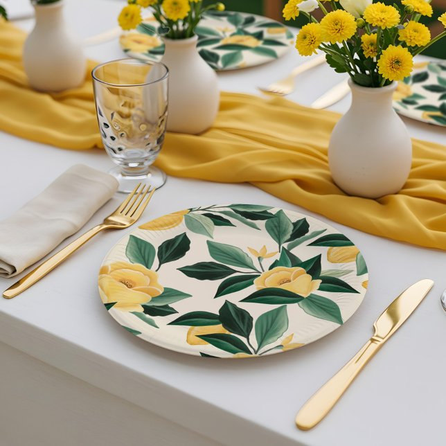 Lemon Blossom Floral Tree Elegant Yellow Wedding Paper Plates (Lemon Blossom Floral Tree Elegant Yellow Wedding Paper Plates)