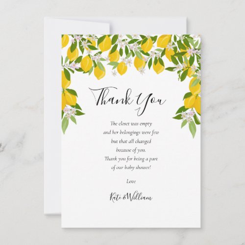 Lemon Blossom Greenery Baby Shower Poem Thank You Card