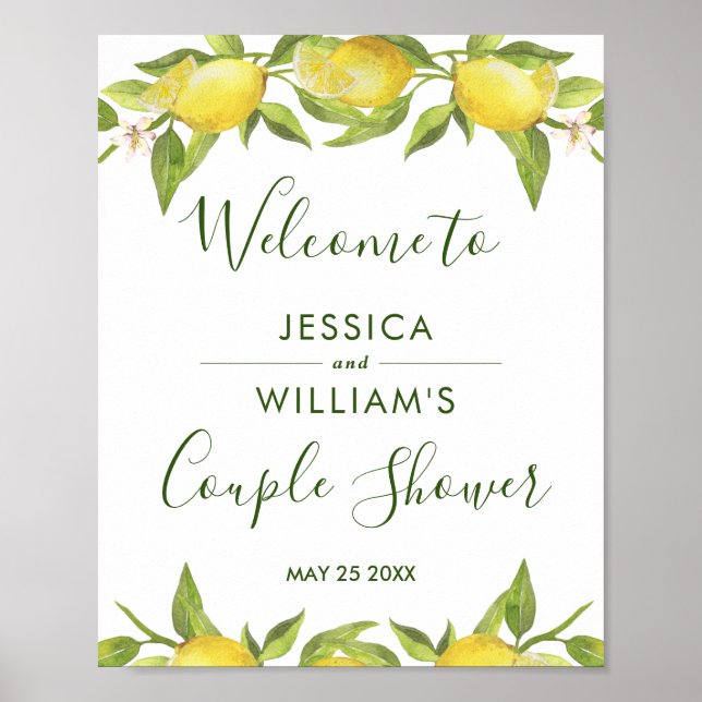 Lemon Blossom Greenery Couples Shower Welcome Sign (Front)