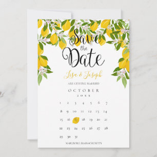 Lemon Blossom Greenery Elegant Calendar Wedding Save The Date