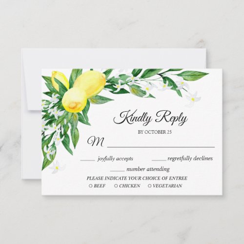 Lemon Blossom Greenery RSVP Card with Meal Choice