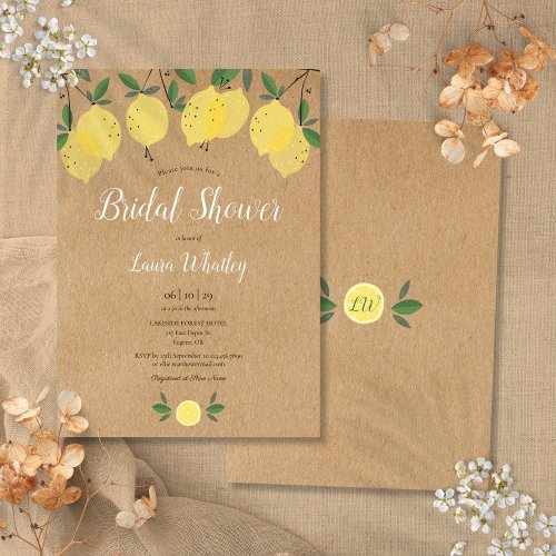 Lemon Blossom Greenery Watercolor Bridal Shower Invitation