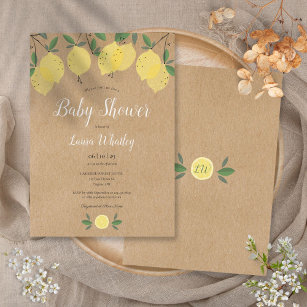 Lemon Blossom Greenery Watercolour Baby Shower Invitation