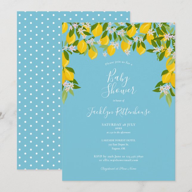 Lemon Blossom Greenery Watercolour Baby Shower Invitation (Front/Back)