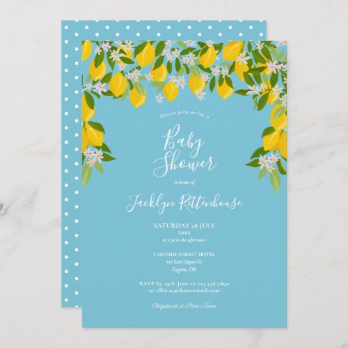 Lemon Blossom Greenery Watercolour Baby Shower Invitation