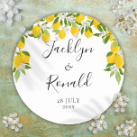 Lemon Blossom Greenery Wedding Classic Round Sticker<br><div class="desc">Featuring lemons and blossom with greenery,  this elegant sticker can be personalized with your special event information. Designed by Thisisnotme©</div>