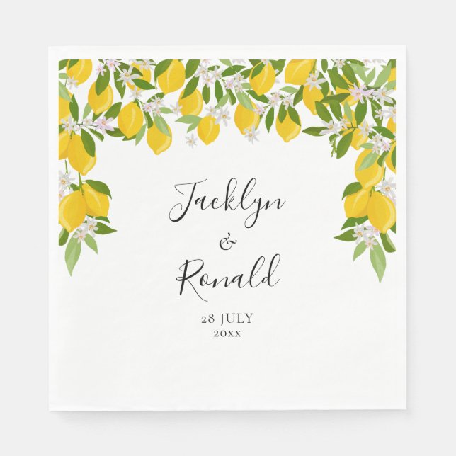 Lemon Blossom Greenery Wedding Napkins (Front)