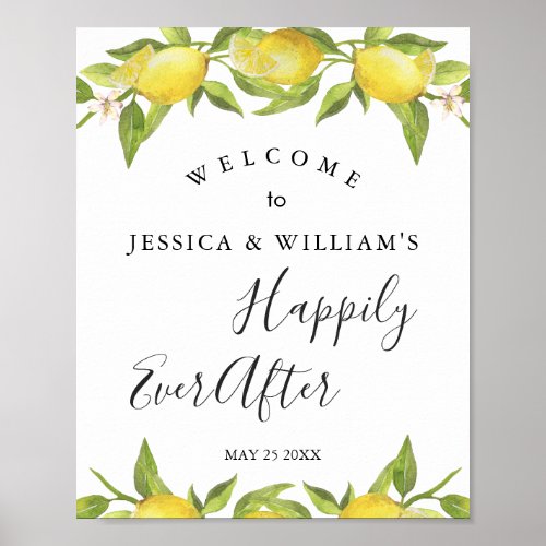 Lemon Blossom Greenery Wedding Welcome Sign