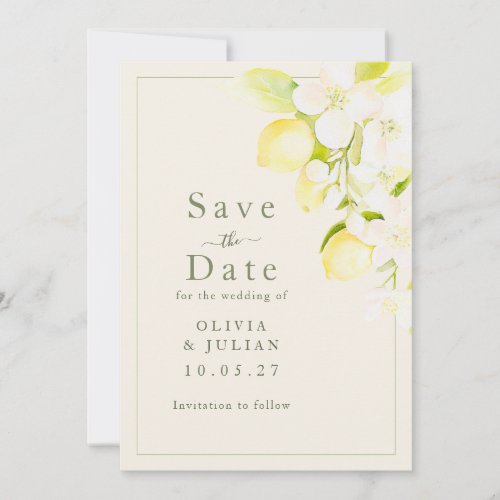 Lemon Blossom Ivory Garden Save the Date Card