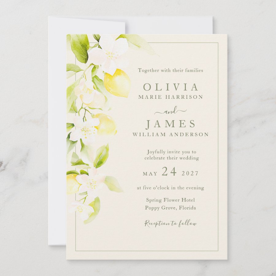 Lemon Blossom Ivory Garden Wedding Invitation