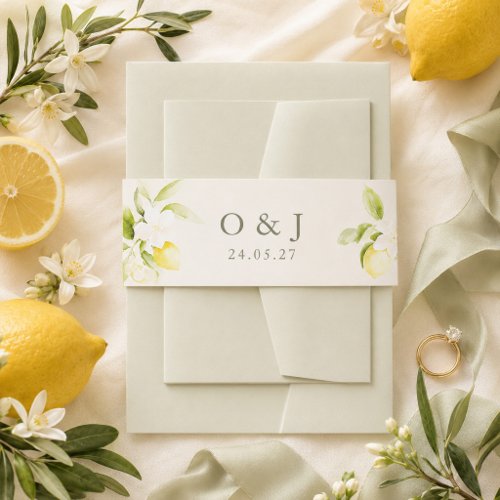 Lemon Blossom Ivory Garden Wedding Invitation  Belly Band
