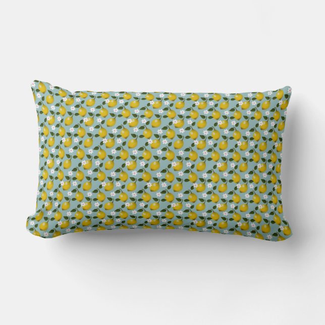 Lemon Blossom Pattern  Fresh Citrus & Floral Summe Lumbar Pillow (Front)