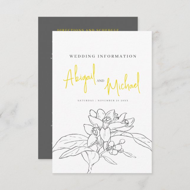 Lemon blossom wedding guest information enclosure card (Front/Back)