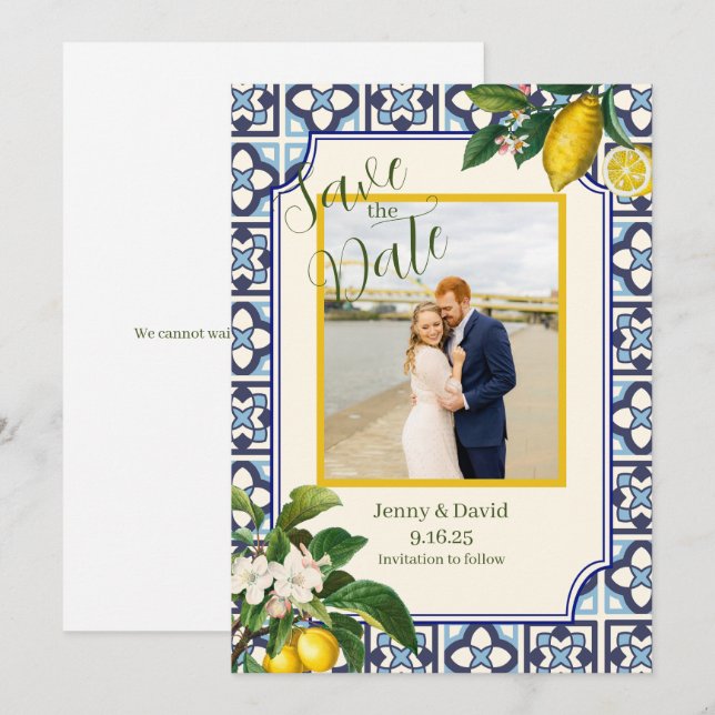 lemon blossoms in Italy engagement Save the date Invitation (Front/Back)