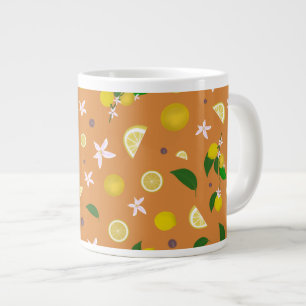 Lemon & Blossoms on Orange Giant Coffee Mug
