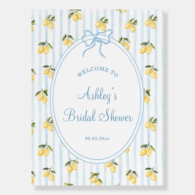 Lemon Blue Bow Italian Bridal Shower Welcome Foam Board (Front)