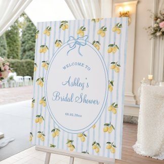 Lemon Blue Bow Italian Bridal Shower Welcome Foam Board