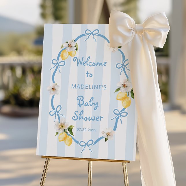 Lemon Blue Bows Baby Shower Welcome Foam Board (Creator Uploaded)