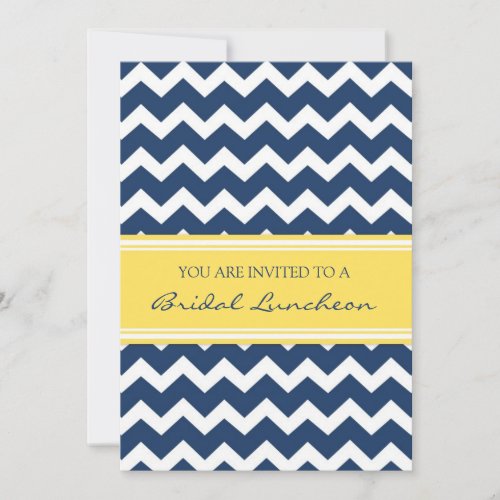 Lemon Blue Chevron Bridal Lunch Invitation Cards