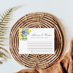 Lemon Blue Floral Advices & WIshes Bridal Shower Enclosure Card