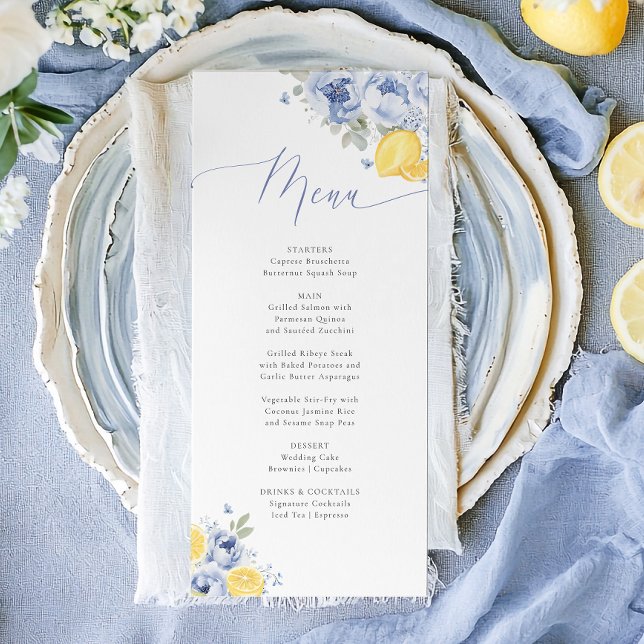Lemon Blue Floral Bridal Shower Menu Card (Creator Uploaded)