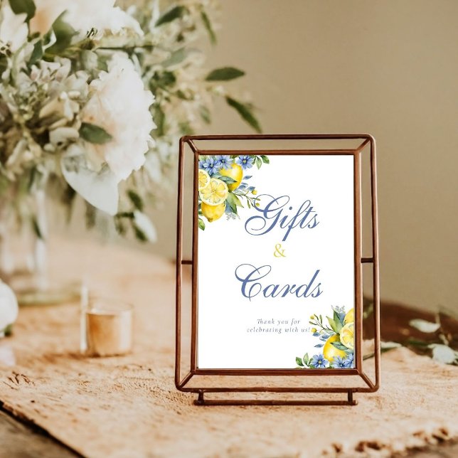 Lemon Blue Floral Citrus Bridal  Gift & Card Sign (Creator Uploaded)