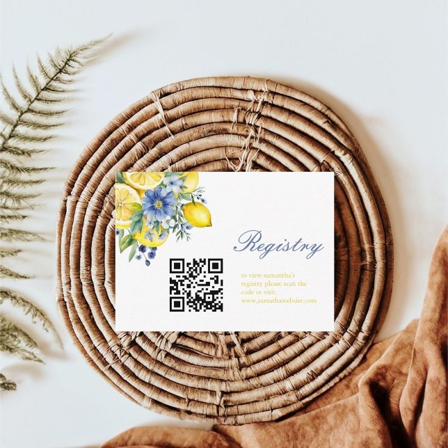 Lemon Blue Floral Citrus Bridal  registry Enclosure Card (Creator Uploaded)
