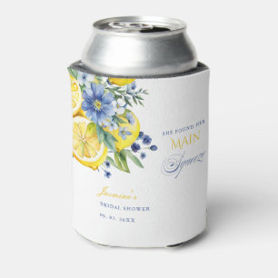 Lemon Blue Floral Citrus Bridal Shower Can Cooler