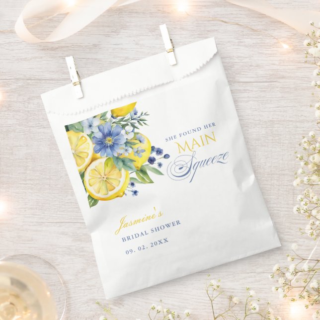 Lemon Blue Floral Citrus Bridal Shower Favor Bag (Clipped)