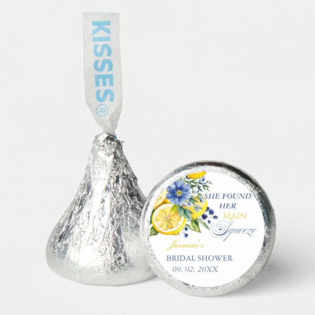 Lemon Blue Floral Citrus Bridal Shower Hershey®'s Kisses® (Front)