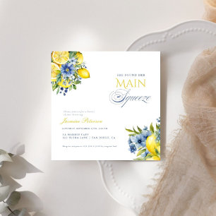 Lemon Blue Floral Citrus Bridal Shower Invitation
