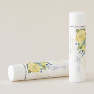 Lemon Blue Floral Citrus Bridal Shower Lip Balm