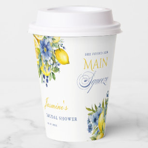 Lemon Blue Floral Citrus Bridal Shower Paper Cups