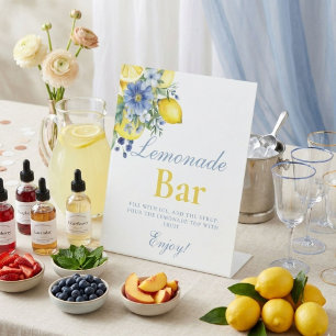 Lemon Blue Floral Citrus Lemonad Bar  Sign