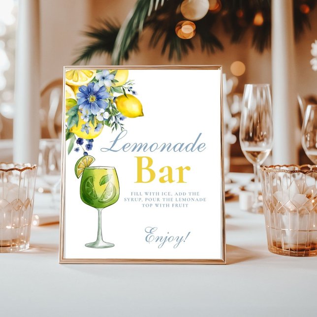 Lemon Blue Floral Citrus Lemonad Bar  Sign (Creator Uploaded)