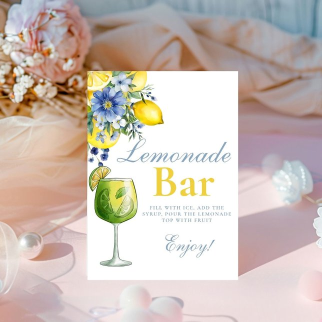 Lemon Blue Floral Citrus Lemonad Bar  Sign (Creator Uploaded)