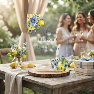 Lemon Blue Floral Citrus welcome bridal shower Acrylic Sign