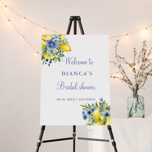 Lemon Blue Floral Citrus welcome bridal shower  Foam Board (In Situ (Stand))