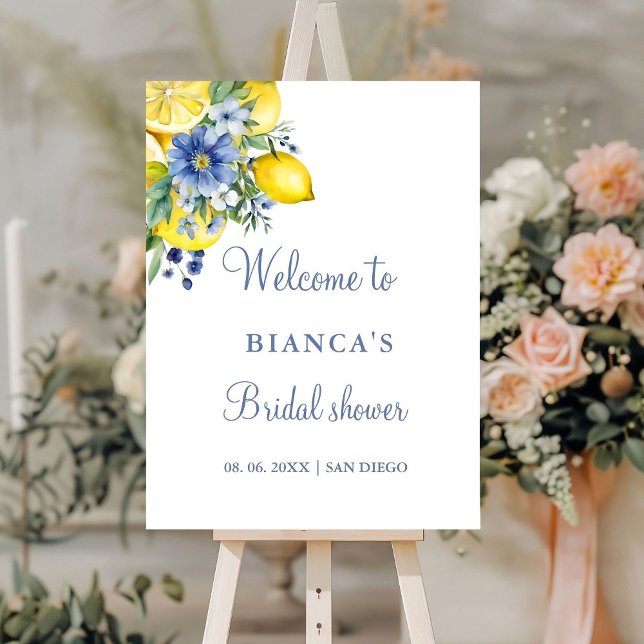 Lemon Blue Floral Citrus welcome bridal shower  Foam Board (Creator Uploaded)